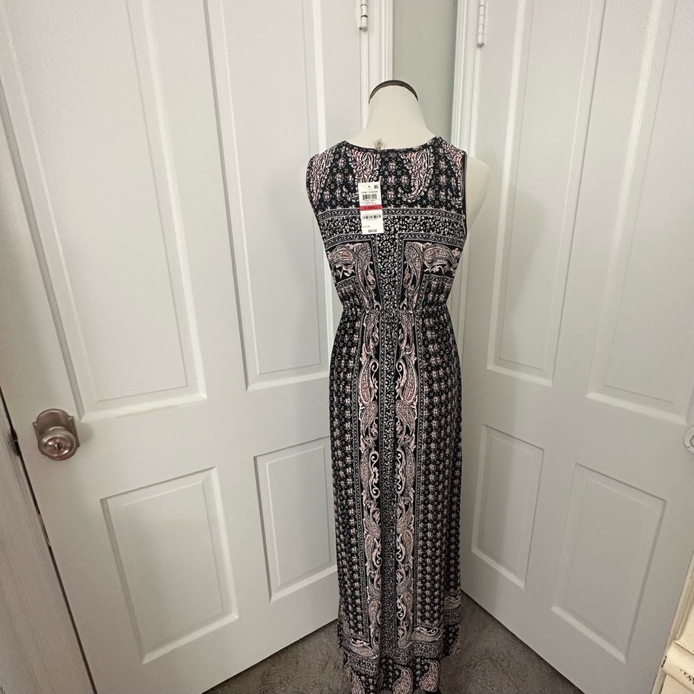 NWT Style & Co Macy's Maxi Dress Crochet V-neck Black Pink XS Tank Sleeveless - Picture 7 of 14